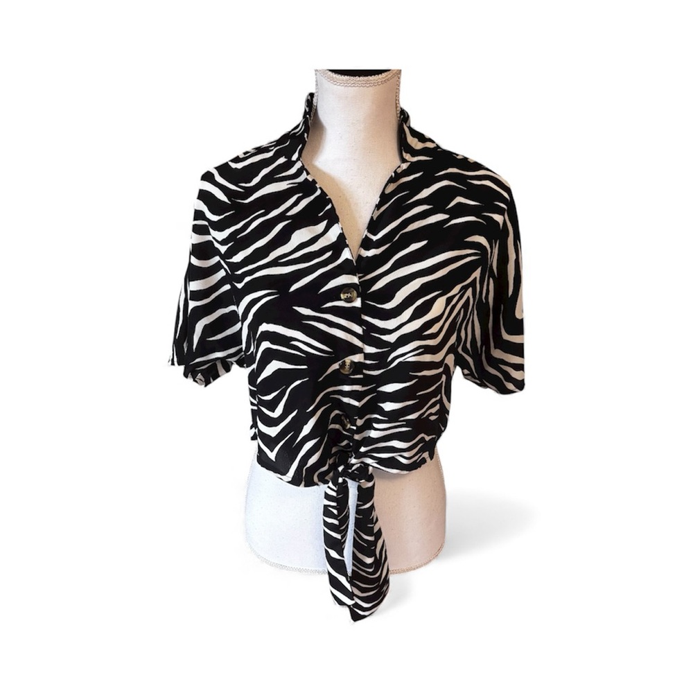 Topshop‎ Black and White Cropped Zebra Animal Print Top Black Ahite Size U.S. 4
